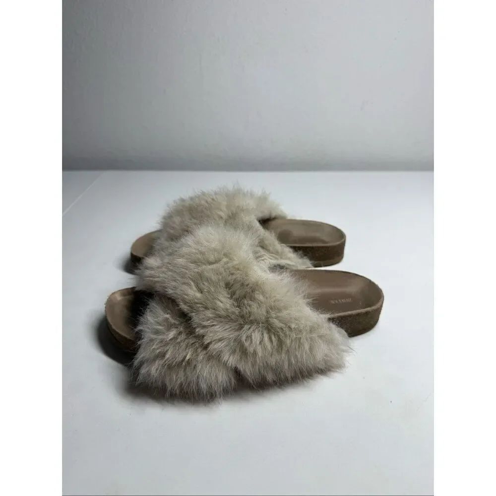 Zara Home Faux Fur Crossover Sandals Size 37 EU/ 6,5 US